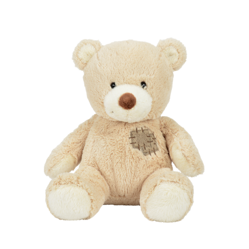  peluche ours patch beige 20 cm 